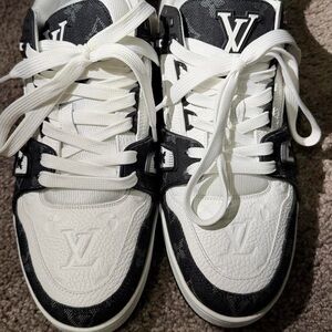 Louis Vuitton White Low-Top Sneakers with Black Accents